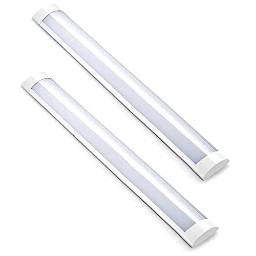 LEDベースライト 60cm 【2本】 LED蛍光灯 20W形 器具一体型 LEDキッチンベースライト 薄型直管蛍光灯 天井直付型 高輝度 省エネ 2640lm 3～5畳 消費電力20W PSE認証 付属品付き 昼白色5500K エコ軽量 防虫 家庭 学校 事務所 倉庫 工場, ホワイト, Juu-20wz-NN2